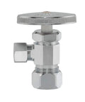 Eastman chrome angle stop valve with 3/8 in to 5/8 in compression fittings, multi-turn.