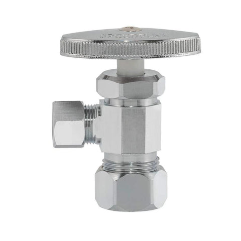 Eastman chrome angle stop valve with 3/8 in to 5/8 in compression fittings, multi-turn.