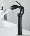 Matte Black Vessel Faucet With Ultra Wide Waterfall Spout High Flow Single Handle One Hole Deck Mount Lavatory Brass Faucet Tall Design