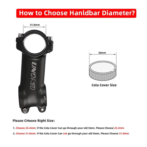 Guide for choosing handlebar diameter with 17 Degree Aluminum Bike Stem 31.8mm Clamp, 130mm Length, Lightweight 150g MTB Stem.
