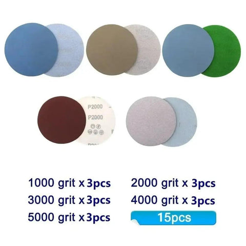 Get This Awesome 15 Piece 125mm Hook Loop Sanding Discs Set With Grits 1000 To 5000 For Ultimate Polishing On Wood Metal And Cars - assorted sanding discs.