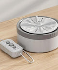 No Sweat Portable Mini Turbo Washing Machine With Steady Grip Base For Daily Baby Laundry And Underwear Lightweight Micro Usb Rechargeable Compact Countertop Cleaner on wooden surface.