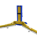Boss Shop Two Post Auto Lift With 15000 Pound Capacity showing symmetric arms measuring 52 inches for secure lift support.
