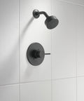 Matte Black Shower Trim Kit with Head and Handle Set, Universal Valve Compatible for MultiChoice, shown on white tile wall