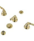 Image of Bidet Faucet With Three Lever Handles And Brass Pop Up Drain, Polished Brass Finish, ADA Compliant, Half Inch IPS Connection.