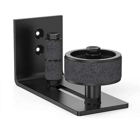 Two Piece Adjustable Floor Guide For Sliding Barn Doors With Eight Setup Options Low Profile Flush Bottom Design Carbon Steel And POM Nylon Matte Black Finish