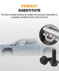 Upgrade Your Rig With These Badass Truck Bed Mounting Bolts M12 X 55MM Zinc Plated Steel For Chevy Silverado GMC Sierra Colorado Canyon Models 1999 To 2019, showing black truck bed bolts.