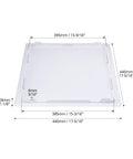 Heavy Duty 16 X 16 Inch Access Panel For Drywall With Rock Solid ABS Plastic Build And Clean White Cover angled view with dimensions shown.