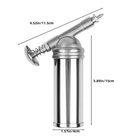Manual 80cc Grease Gun Portable Alloy With Lock On Coupler For Automotive And Industrial Use, showing dimensions and design