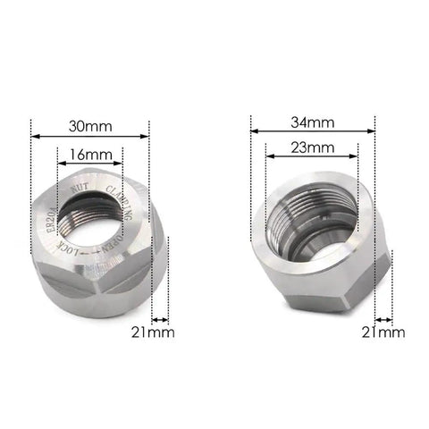 Premium Heavy Duty ER20A Collet Clamping Nut For CNC Milling Machines Kicks Off Vibrations And Holds Tight Like Gangbusters Balanced Silver Steel Precision Holder Tool showing dimensions and detailed view.