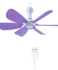 6 Leaves Ceiling Fan with Remote Control for Outdoor USB featuring purple blades, lightweight design, and USB connection for versatile use.