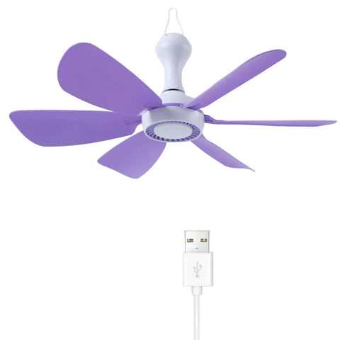 6 Leaves Ceiling Fan with Remote Control for Outdoor USB featuring purple blades, lightweight design, and USB connection for versatile use.