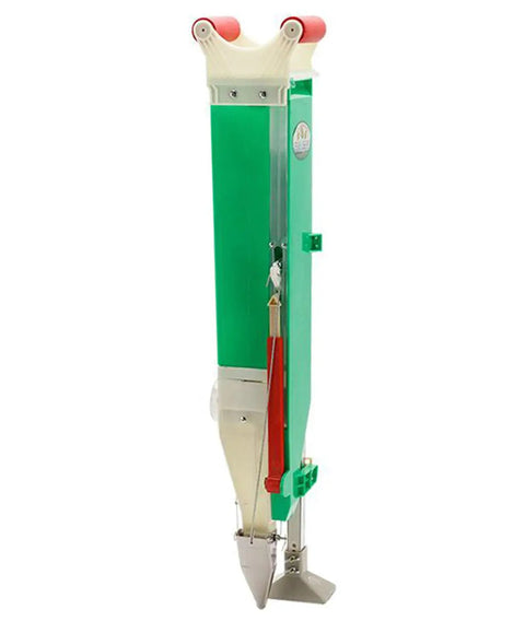 Adjustable Seed Depth Planter With Fertilizer Dispenser For Home Gardens Portable Manual Garden Seeder Spreader in green and steel