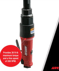 Long Reach 15.3 Inch Pneumatic Ratchet With 200 RPM Speed And 30 Ft Lbs Max Torque One Quarter Inch Drive Red Tool Handle