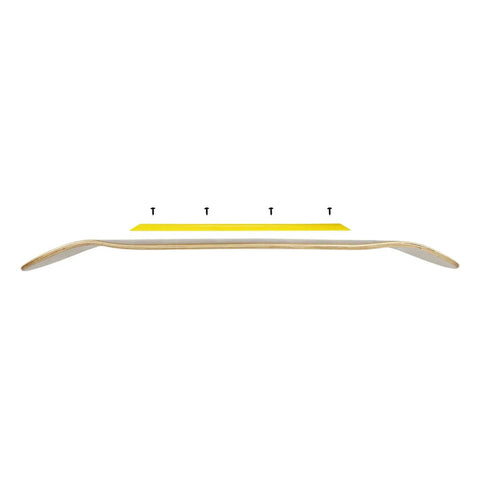 Yellow Skateboard Rails Old School Plastic With Mounting Screws 14.5 Inch 4 Hole Design shown with skateboard deck