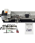 Lgxenzhuo 1100W Double Head Mini Metal Lathe With MT5 Spindle Taper And 8x32 Inch Bench for precision woodwork and industrial use with parts.