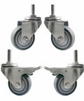 Heavy Hitter Industrial Swivel Casters With M16 Threaded Stem And Zero Hassle Dual Brake System Featuring Built Different Silent TPR Rubber Wheels For Heavy Trolleys And Garage Gear 4 Pack set of four casters with steel frame and rubber wheels.