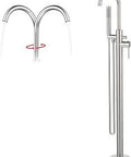 Floor Mount Freestanding Bathtub Faucet In Brushed Nickel With Hand Shower And High Flow 360 Degree Swivel Spout Built To Last