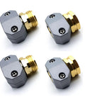 Tough As Nails Heavy Duty Garden Hose Repair Fittings Kit Aluminum Mender Coupler With Clamp For Five Eighths Inch And Three Quarters Inch Hoses Durable Aluminum Connector Set With Impact Resistant Clamp And Stainless Screws, showing four aluminum and brass connectors with clamps and screws.