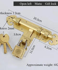 Solid Brass Slide Bolt Door Lock And Gate Latch For Cabinets And Windows Real Heavy Duty Hardware shown with keys and dimensions.