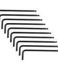 10 Piece L Shaped Hex Key Set With Ball End For Bike And Furniture Repair Seven Thirty Second Inch Hex Size Extended Reach And Leverage Heat Treated Chrome Vanadium, arranged in a row