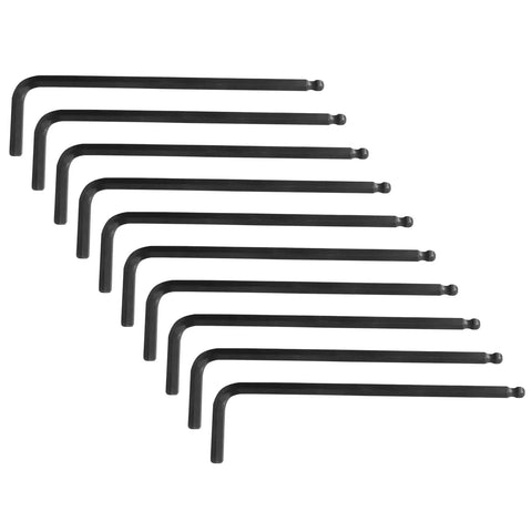 10 Piece L Shaped Hex Key Set With Ball End For Bike And Furniture Repair Seven Thirty Second Inch Hex Size Extended Reach And Leverage Heat Treated Chrome Vanadium, arranged in a row