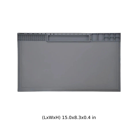 Gray Heat Resistant Anti Static Soldering Mat With Strong Magnetic Screw Positioning, ESD Safe Silicone, 15x8.3 inches