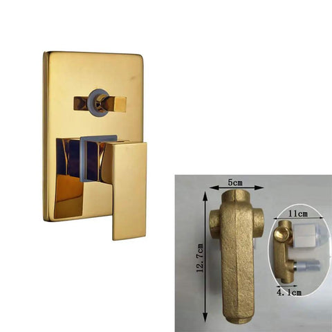 UMJIGF Luxury Led Shower System Gold Waterfall Shower Faucet Set Multifunction Brass Shower Combo Set with Shower Head, Handheld Shower, Bathtub Faucet - detailed view of the gold control valve