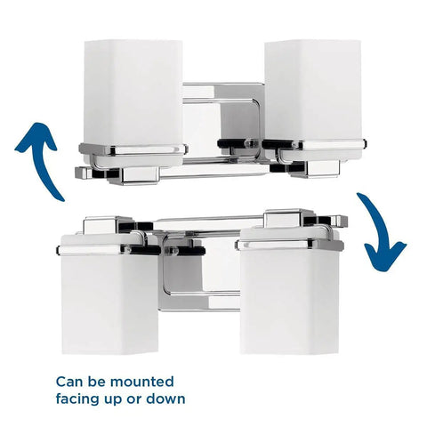2 Light Bathroom Vanity Light In Coastal Modern Style With Etched White Glass Shades, reversible polished chrome mount