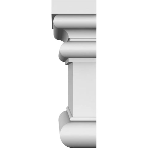 Close-up of Crosshead Molding Bedford Style, Factory Primed Polyurethane, showcasing detailed profile for exterior or interior use.