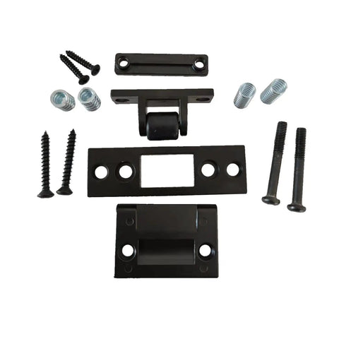 Heavy Duty Zinc Alloy Door Ball Catch Set Tough As Nails, Silent And Adjustable Square Strike, Satin Black Finish, parts layout