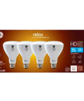 Relax LED Indoor Floodlight Bulbs 10.5 Watt 65 Watt Equivalent Soft White Dimmable With Medium Base 4 Pack box view