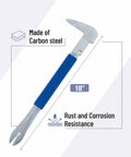 Cat's Paw Nail Puller Tool 10-Inch With Forged Steel Construction And No-Slip Cushion Grip, Compact design with blue handle