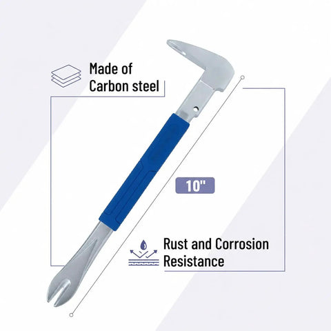 Cat's Paw Nail Puller Tool 10-Inch With Forged Steel Construction And No-Slip Cushion Grip, Compact design with blue handle