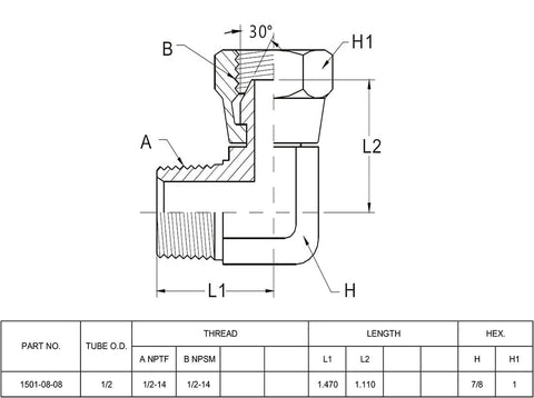 Amazon BEITERSTOE 2-pack hydraulic hose adapter, 1/2 in NPTF male to 1/2 in NPSM female swivel 90° elbow, carbon steel