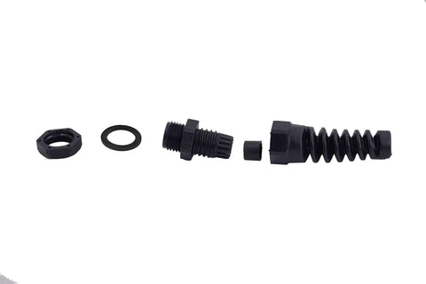 10 Pack IP68 Waterproof M12 PG7 Plastic Cable Gland Connector with Flex Spiral Strain Relief and Rubber Washer components