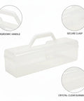 Grab And Go Clear Plastic Storage Box With Handle, Portable File Organizer For Office Supplies, see-through with ergonomic handle.