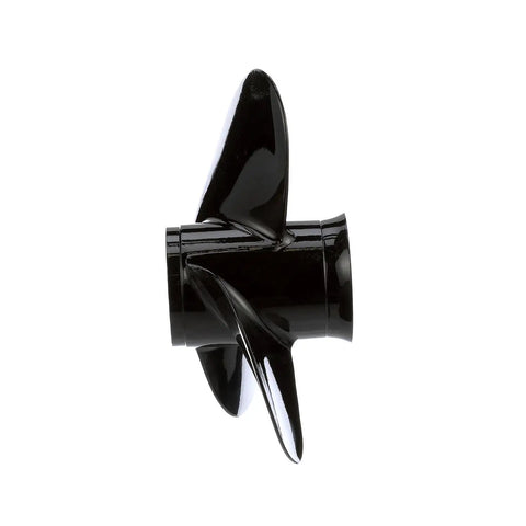 Side view of Black Max 3-Blade Aluminum Propeller For Outboards, 13 Inch Diameter, 19 Inch Pitch, Right Hand Rotation, Heavy Duty Marine Prop With Flo-Torq II Hub Kit Included.