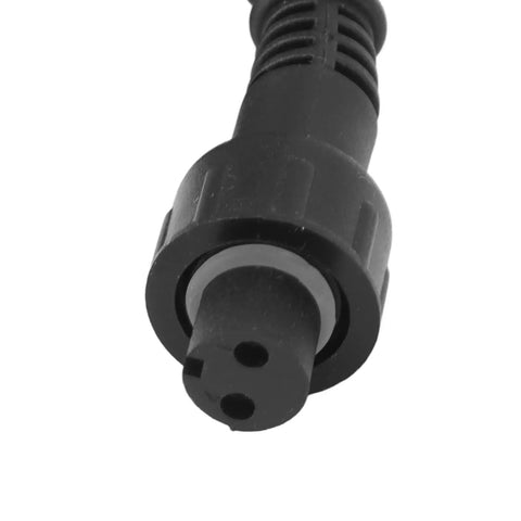 Close-up of Heavy Duty 3.3 Foot Deck Light Extension Cable With Sturdy Two Pin IP67 Waterproof Male Female Connector end.