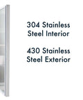 Rock Solid All Stainless Steel Two Door Reach In Commercial Freezer, 49 Cu Ft Capacity with 304 stainless steel interior and 430 steel exterior.