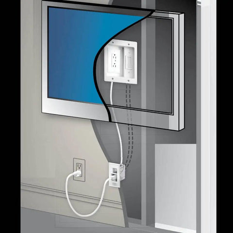 In Wall Power And Cable Management Kit With Recessed Power Bridge For Wall Mounted TVs 12 Foot Reach Cable Organizer Box White Finish Keeps Wires Hidden For A Clean Sleek No Mess TV Setup