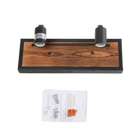 Farmhouse Vanity Sconce Lighting Fixture With Rustic Wall Lamp For Bathroom, Black Matte Steel And Solid Wood Blend, Easy Install