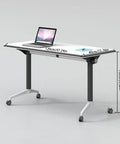 Compact Folding Computer Desk With Handy Built In Drawers And Smooth Riding Casters For Home Offices Training Rooms Or Large Conference Areas Stress Free Setup, dimensions visible.