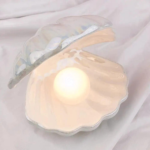 Japanese Style Ceramic Shell Pearl Night Light With Color Changing LED Pearl Glow Mermaid Shell Night Lamp open view