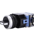 Side view of Set Of 10 3 Position Self Locking Rotary Switches 22mm Panel Mount Changeover 440V For Electrical Panels And Motor Control Heavy Duty.