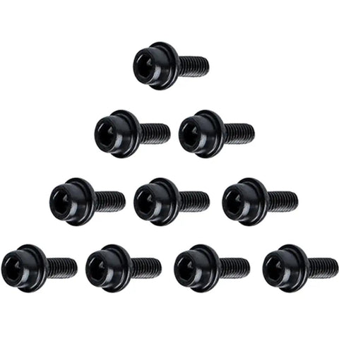 Black top mounted router bit bearing kit components displayed in a pyramid formation against a white background