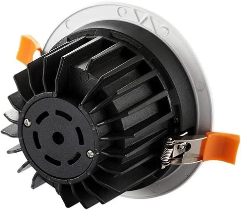WKNHHL Recessed Lighting Housing Trim Kits Led Recessed Downlight 10W Spotlights rear view of fixture with fins and clips.