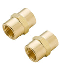 1/8 inch NPT brass coupling pack of 2, high-pressure, corrosion-resistant, CA360/CA377 brass, ideal for water and air lines, SAE threads.