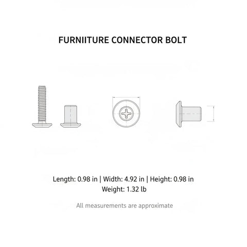 Diagram of Dual Thread Hanger Bolt for Furniture Assembly and Cabinet Repair Silver Finish Connector with measurements