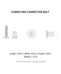 Diagram of Heavy Duty Dual Thread Furniture Connector Bolt For Cabinet Assembly And Repair, dimensions shown